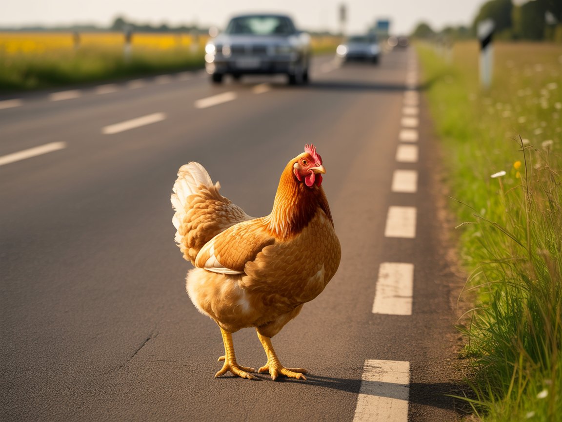 Meerdere rijstroken met verkeer, van bovenaf — het verkeersbeeld verandert per moeilijkheidsgraad in Chicken Road